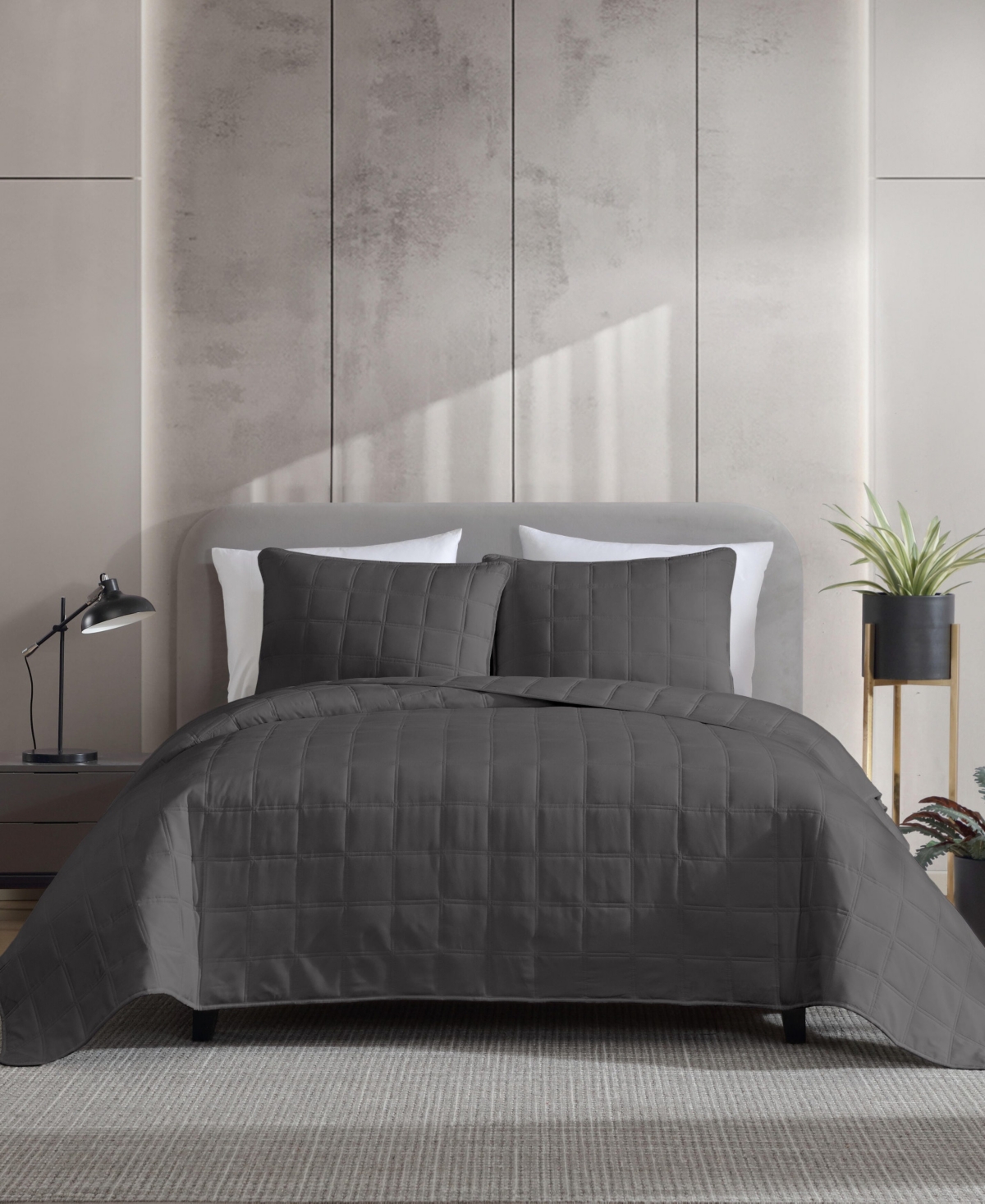 Kenneth Cole New York Solid Stonewashed 3-pc. Quilt Set, Full/queen In Black