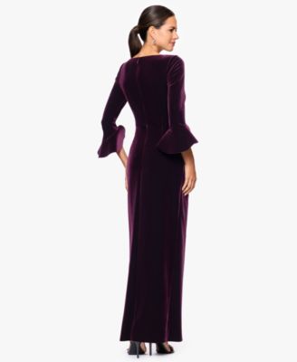 Women's Velvet Long Sleeve V-Neck Gown