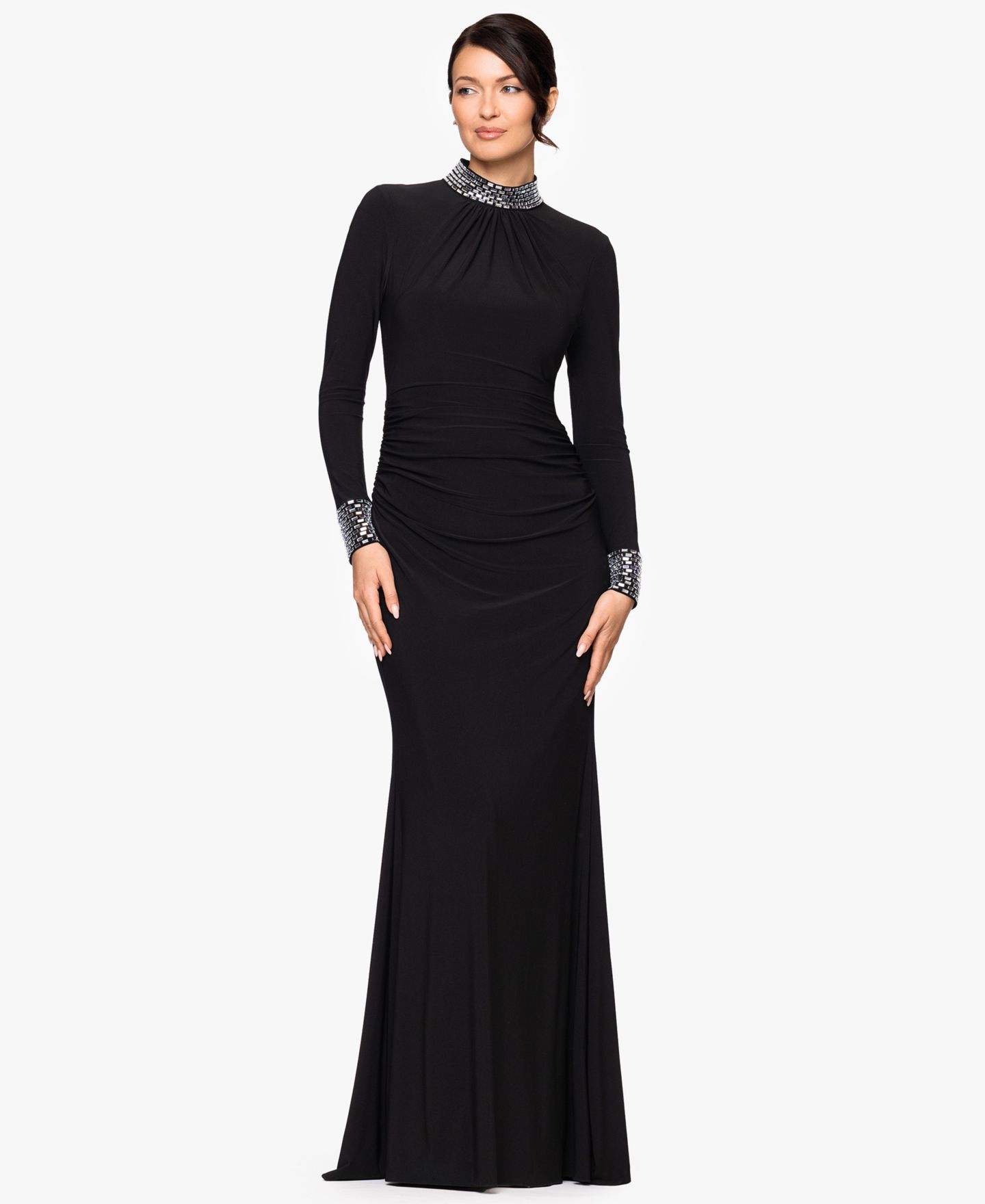 Женское платье Betsy & Adam Long Sleeve Mock Neck Gown, цвет: Чёрный — фото 1