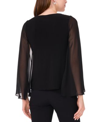 Petite Crystal-Embellished Flutter-Sleeve Top
