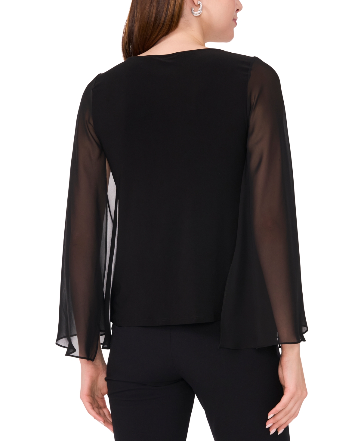 Msk Petite Crystal-Embellished Flutter-Sleeve Top