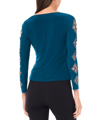 Petite Faraj Long Sleeves Faux Wrap Top