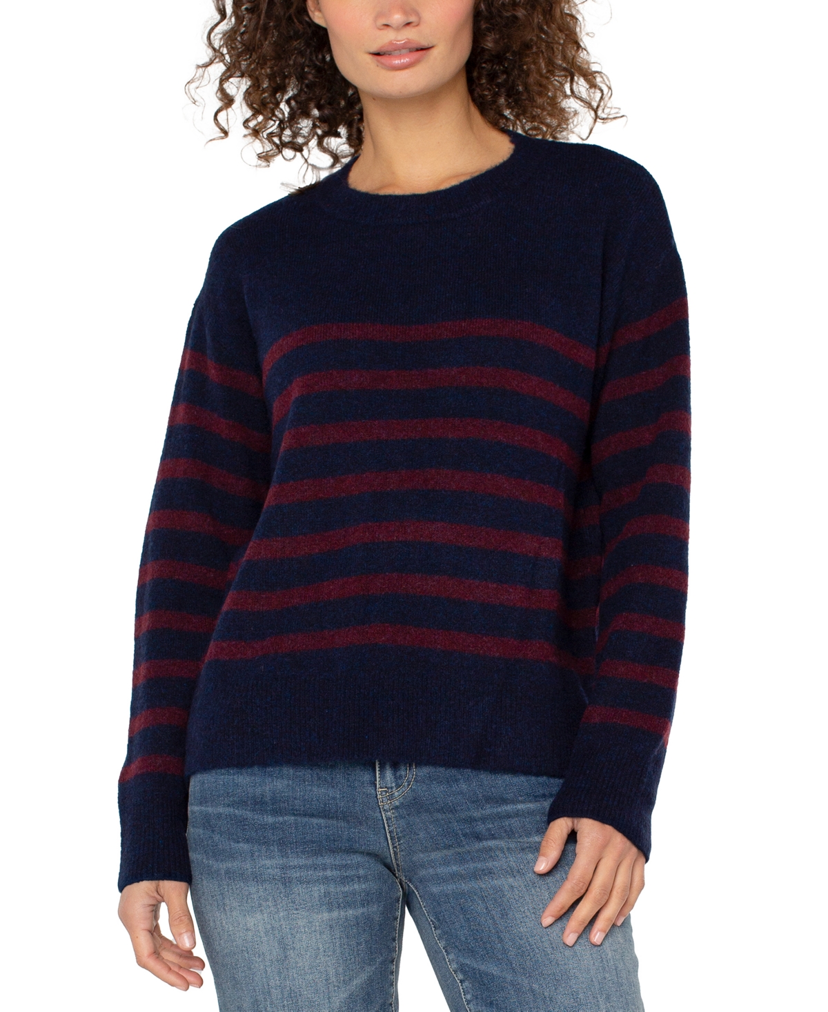 Liverpool Los Angeles Long Sleeve Crew Neck Dropped Shoulder Sweater In Blue