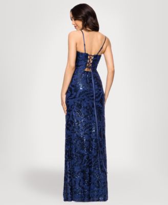 Juniors' Square Neck Tie-Back Gown