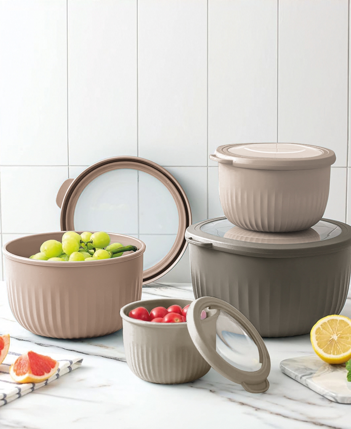 Art & Cook 8-pc. Round Nesting Bowls Set With Lids In Brown