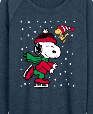 Plus Size Christmas Snoopy Woodstock Ice Skate French Terry Long Sleeve T-Shirt