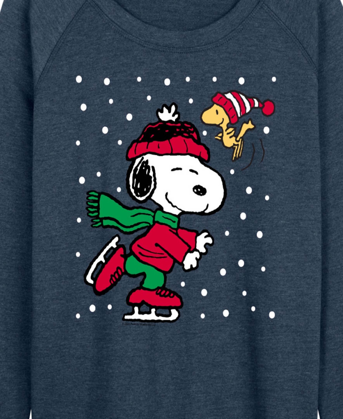 Hybrid Apparel Christmas Snoopy Woodstock Ice Skate Women's French Terry Long Sleeve Shirt