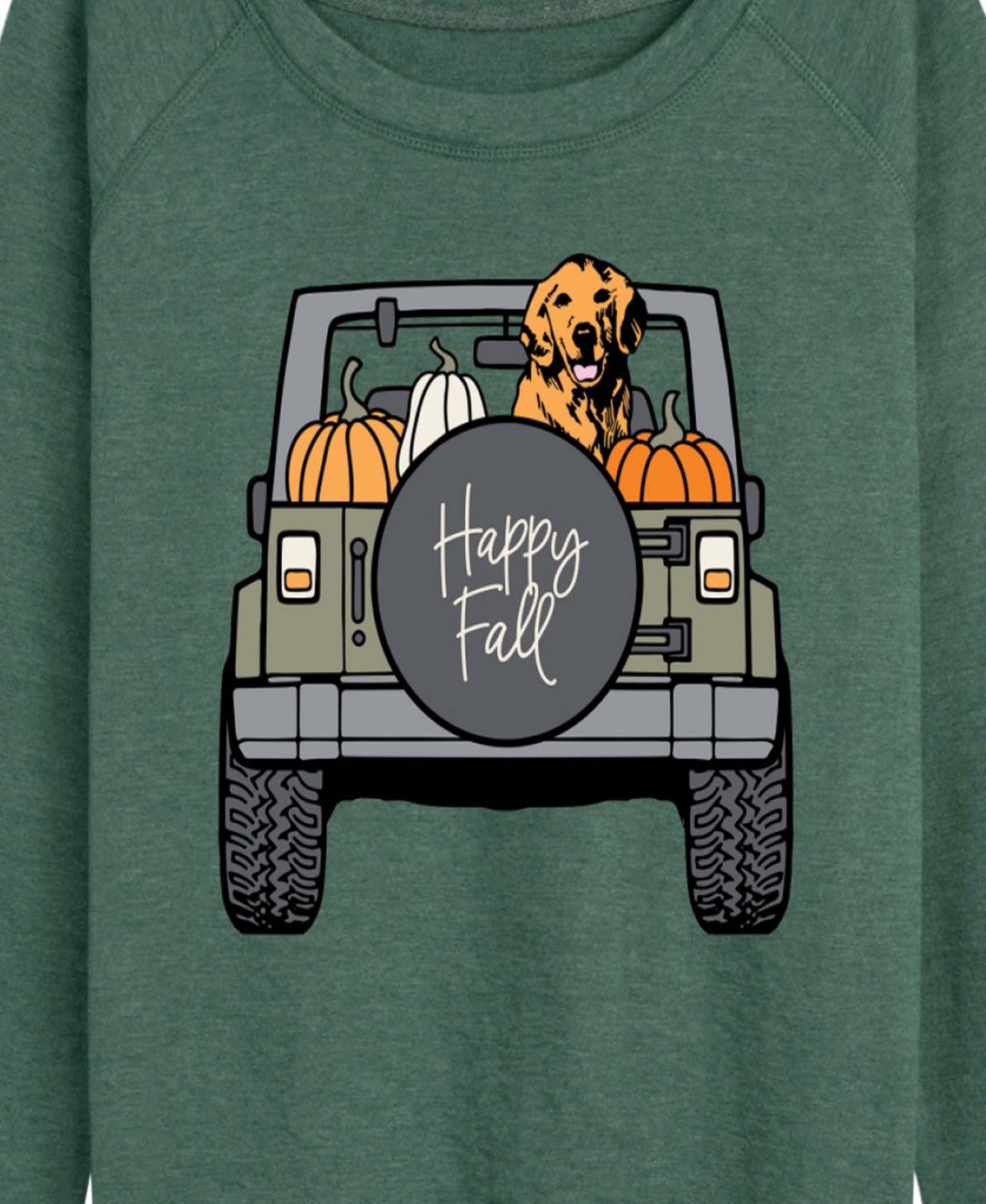 Hybrid Apparel Fall Dog In Pumpkin Truck Women's French Terry Long Sleeve Shirt In Green