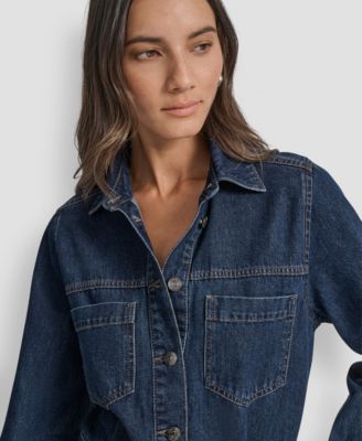 Women's Button-Down Long-Sleeve Denim Dress