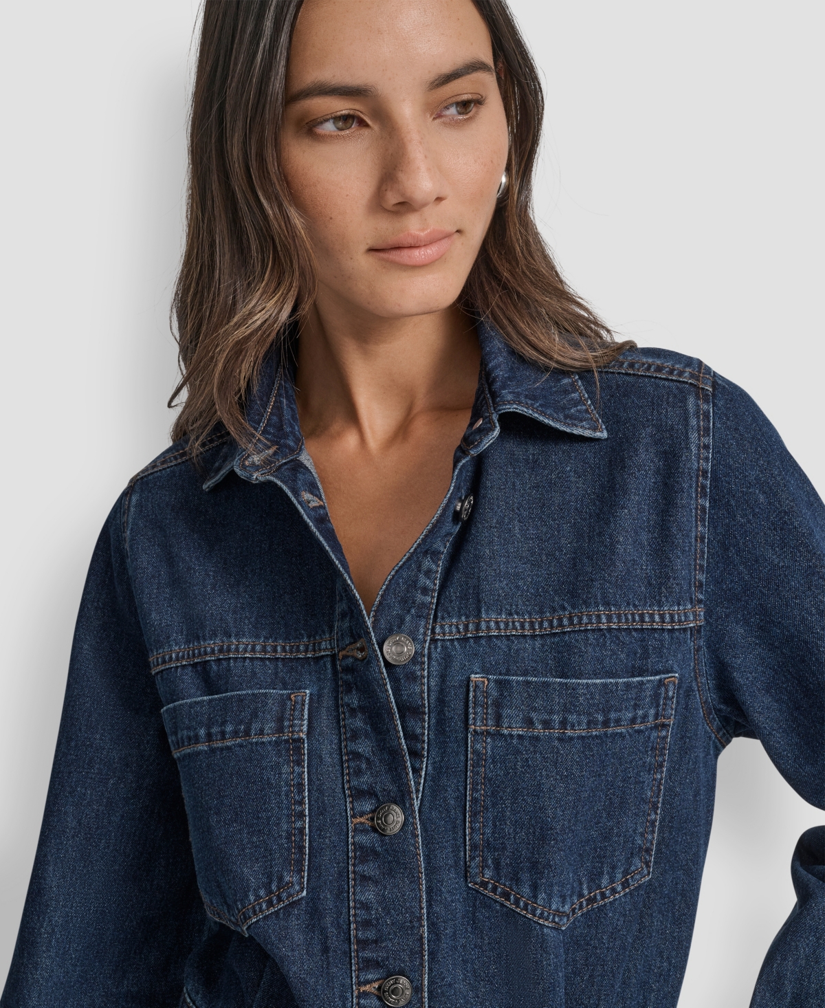 Dkny Jeans Women's Button-down Long-sleeve Denim Dress In Blue