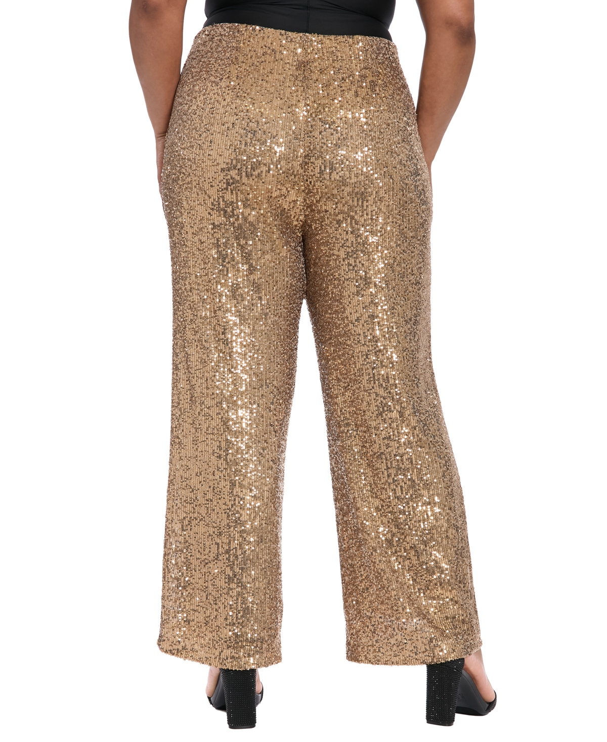 Muse Plus Size Sequined Pull-on Pants In Gold