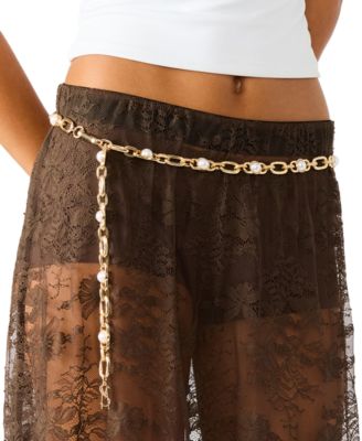 Women's Imitation Pearl Linked Chain Belt