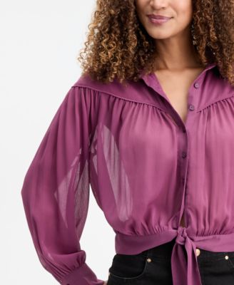 Women's Crinkle Chiffon Tie-Hem Blouse, Macy's Exclusive
