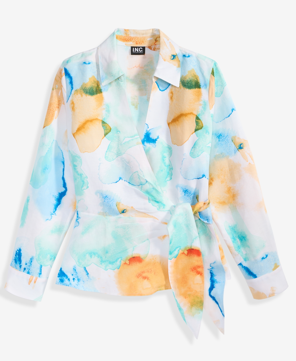 Inc International Concepts Women's Bailey Printed Surplice Wrap Top, Macy's Exclusive In Blue