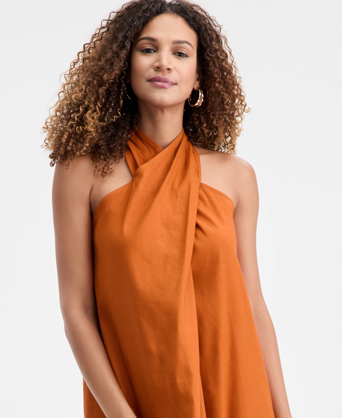 Inc International Concepts Women's Crossover Halter Maxi Dress, Macy's Exclusive In Orange