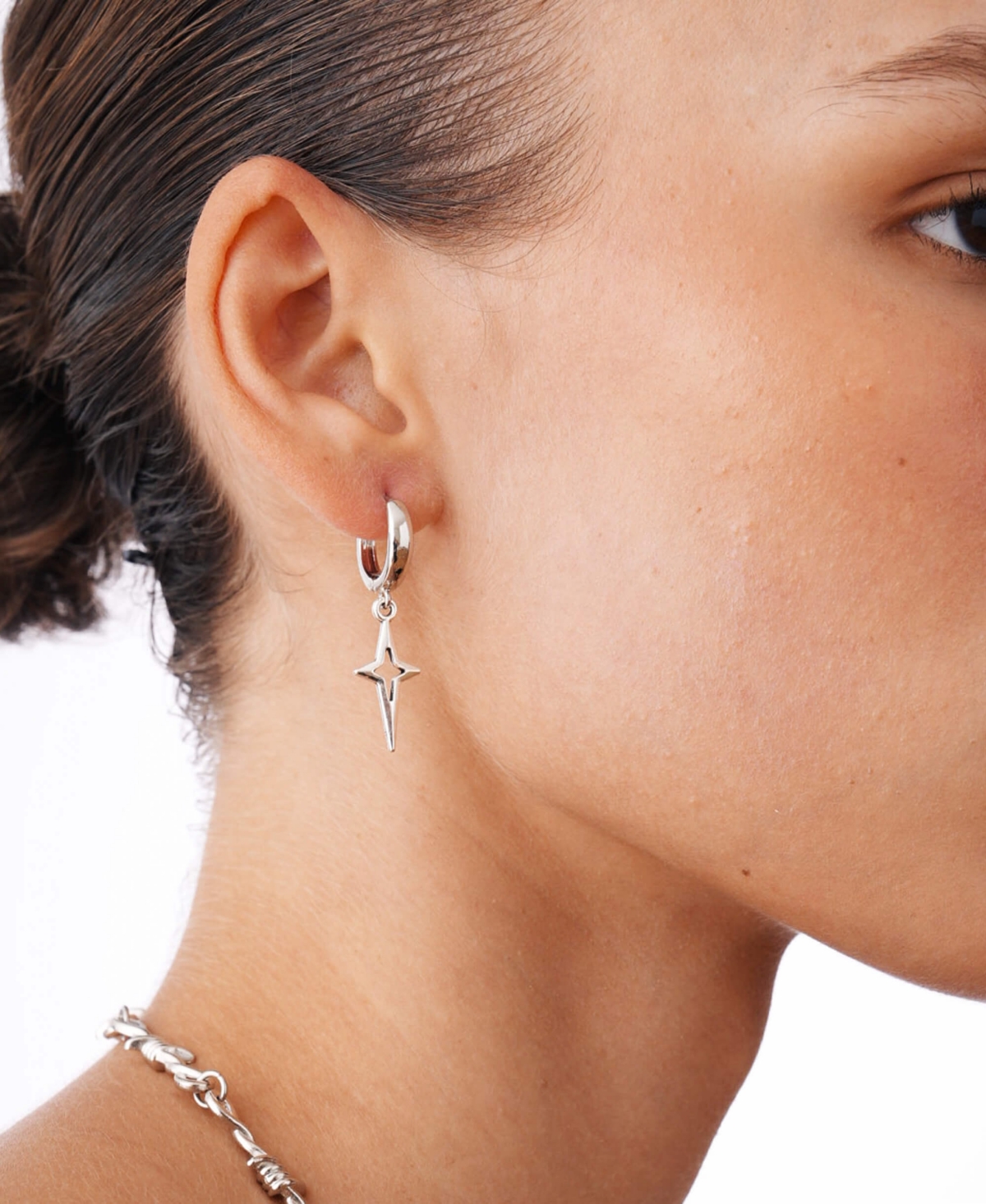 Huggie Earrings With Silver Sparkle Charm 1.3″