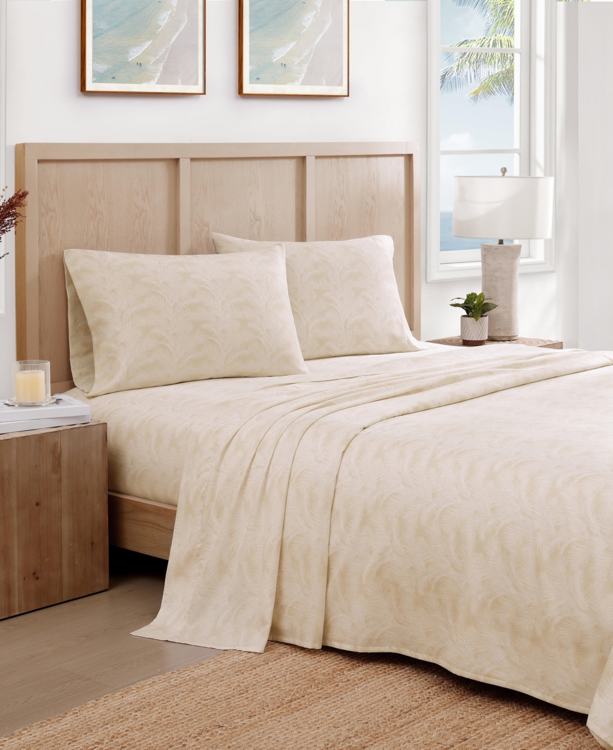 Tommy Bahama All Over Palms 300-thread Count Cotton 4-pc. Sheet Set, Queen In Neutral