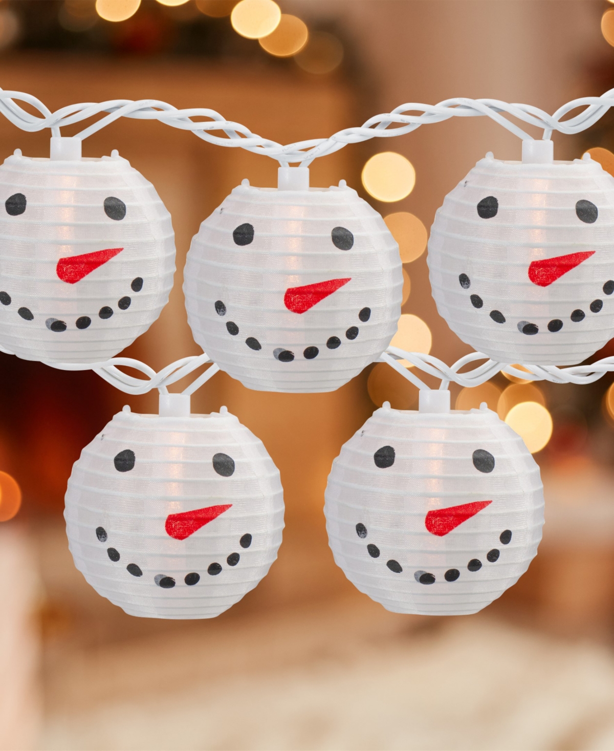 Northlight 8.5' 10-Count White Snowman Paper Lantern Christmas Lights
