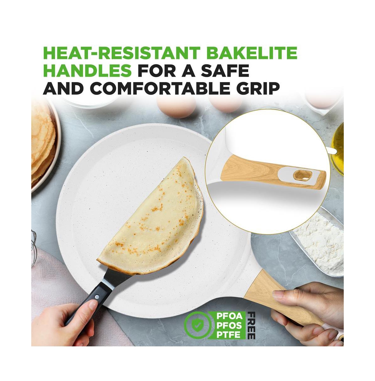 NutriChef aluminum 11” Non-Stick Crepe Pan with Wooden Spreader (NCMKCP002411WT)