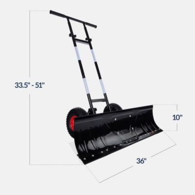 Adjustable Handle, Blade Angle, Reflective Tape 36in Hand Snow Pusher w/ 2 Wheels