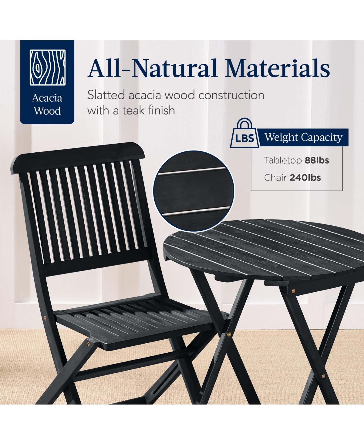 Best Choice Products 3-Piece Acacia Wood Bistro Set, Folding Patio Furniture w/ 2 Chairs