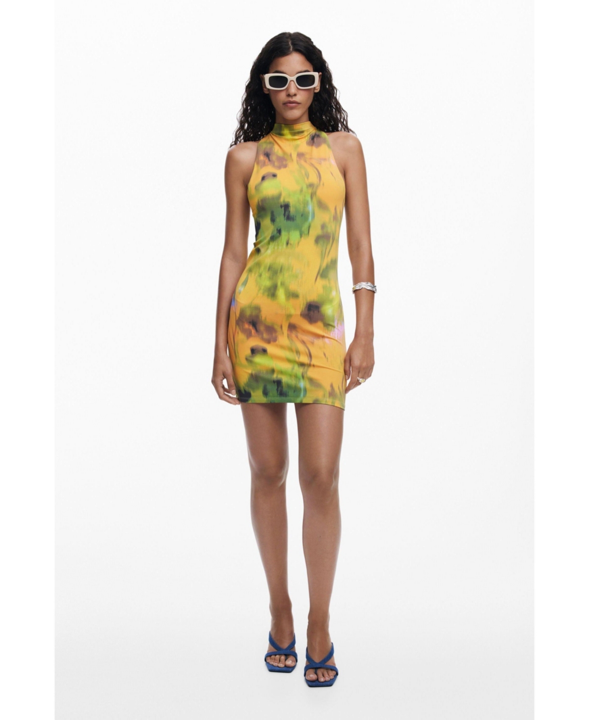 Desigual Printed Sleeveless Body-con Minidress In Green