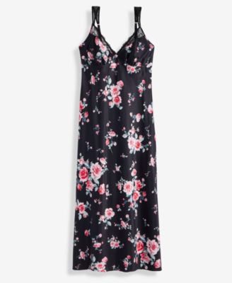Women's Printed Lace Trim Satin Gown