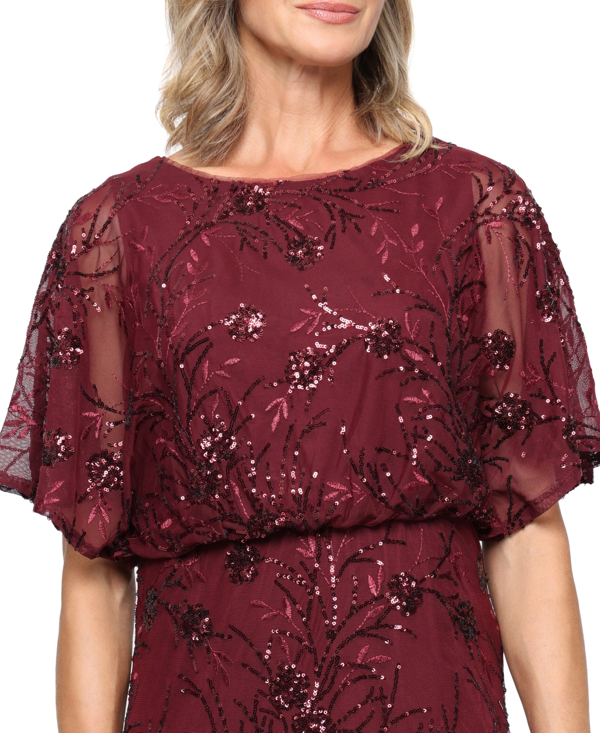 Sl Fashions Petite Sequined Blouson Dress In Burgundy