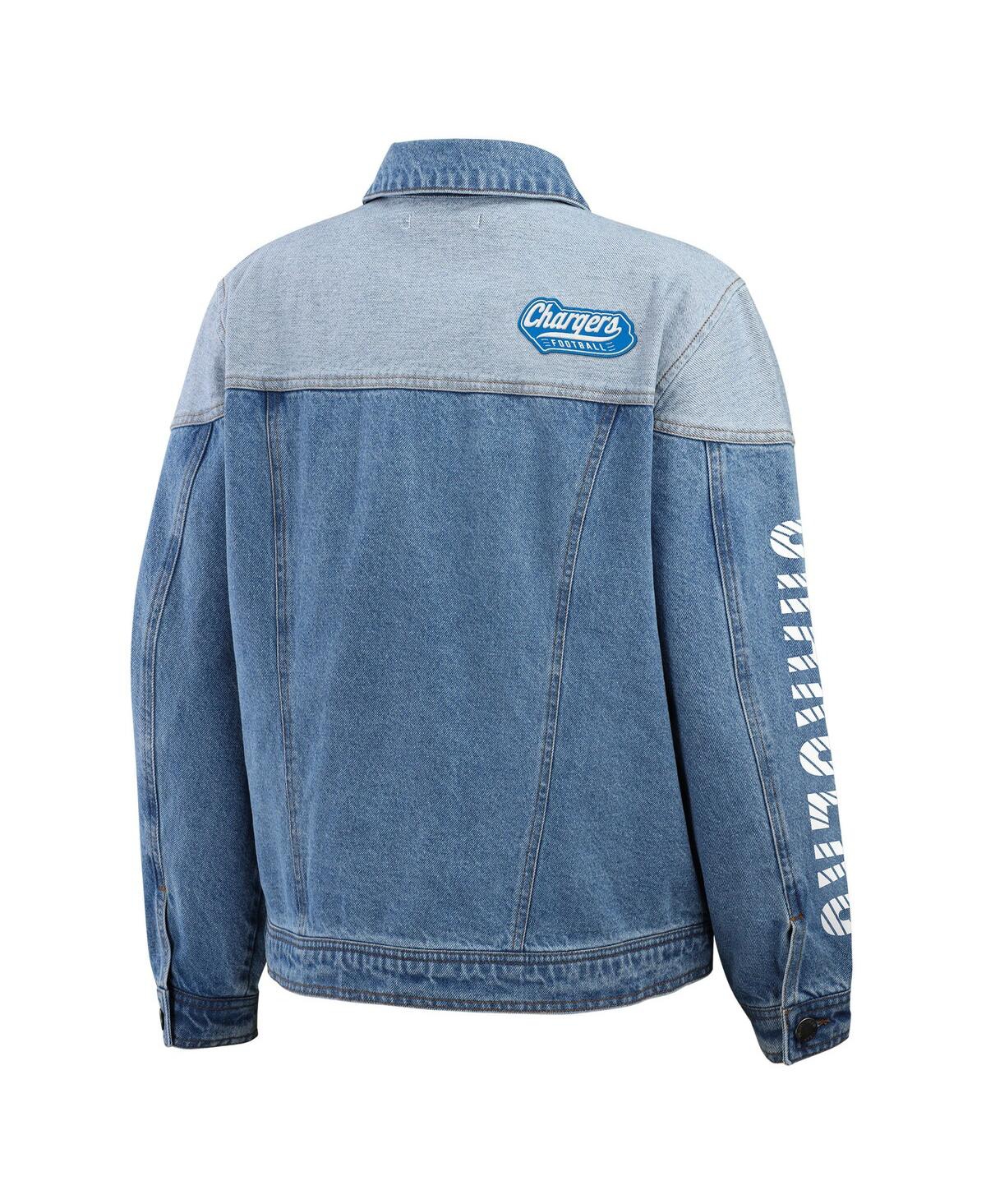 Wear By Erin Andrews Women's Los Angeles Chargers Full-button Denim Jacket In Blue