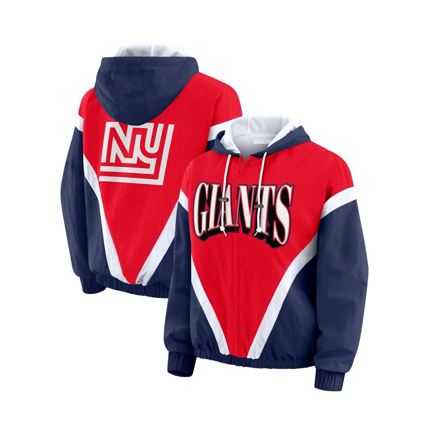 Женская ветровка WEAR by Erin Andrews Red/Royal New York Giants Retro Crinkle Full-Zip Windbreaker — фото 1