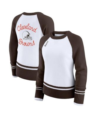 Women's White/Brown Cleveland Browns Color Block Raglan Sweater