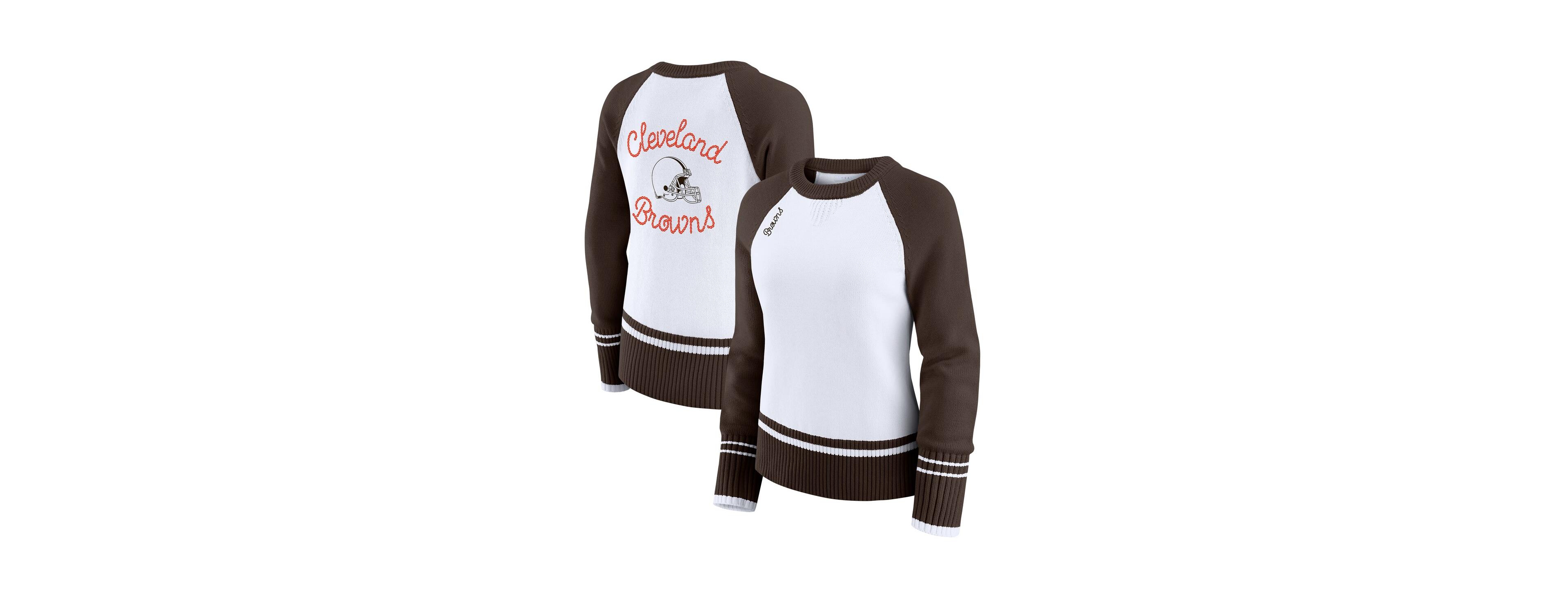 Wear by Erin Andrews Women's White/Brown Cleveland Browns Color Block Raglan Sweater