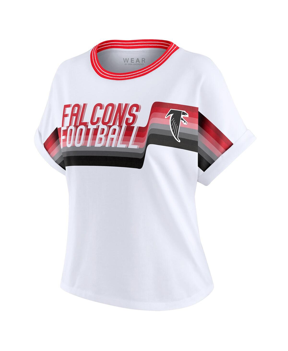 Wear By Erin Andrews Women's White Atlanta Falcons Cropped Center Stripe Dolman T-shirt In White