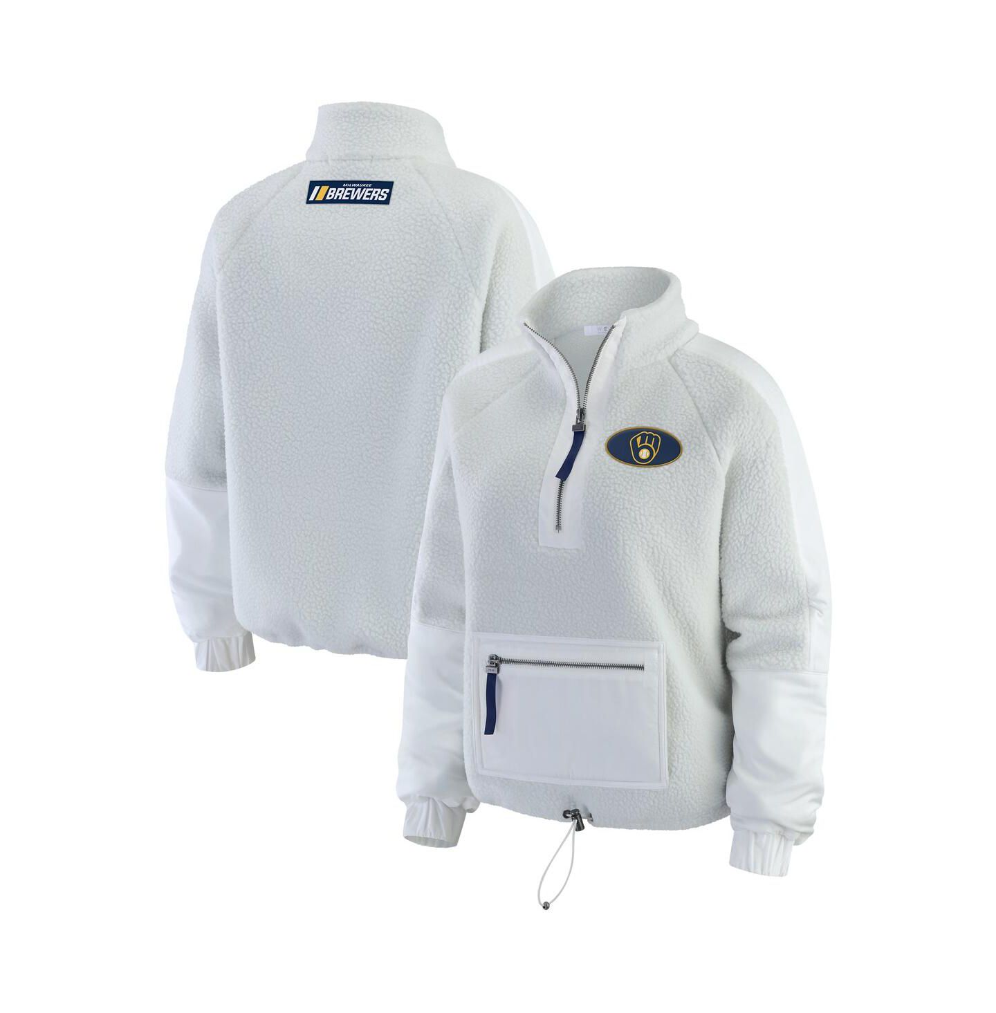 Женская куртка WEAR by Erin Andrews Gray Milwaukee Brewers Polar Fleece Quarter-Zip — фото 1