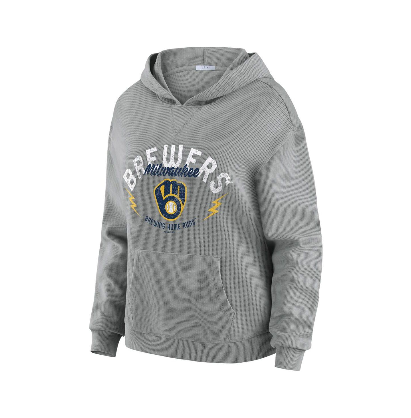Женский комплект Wear by Erin Andrews Milwaukee Brewers: вафельный худи и брюки, серый — фото 1