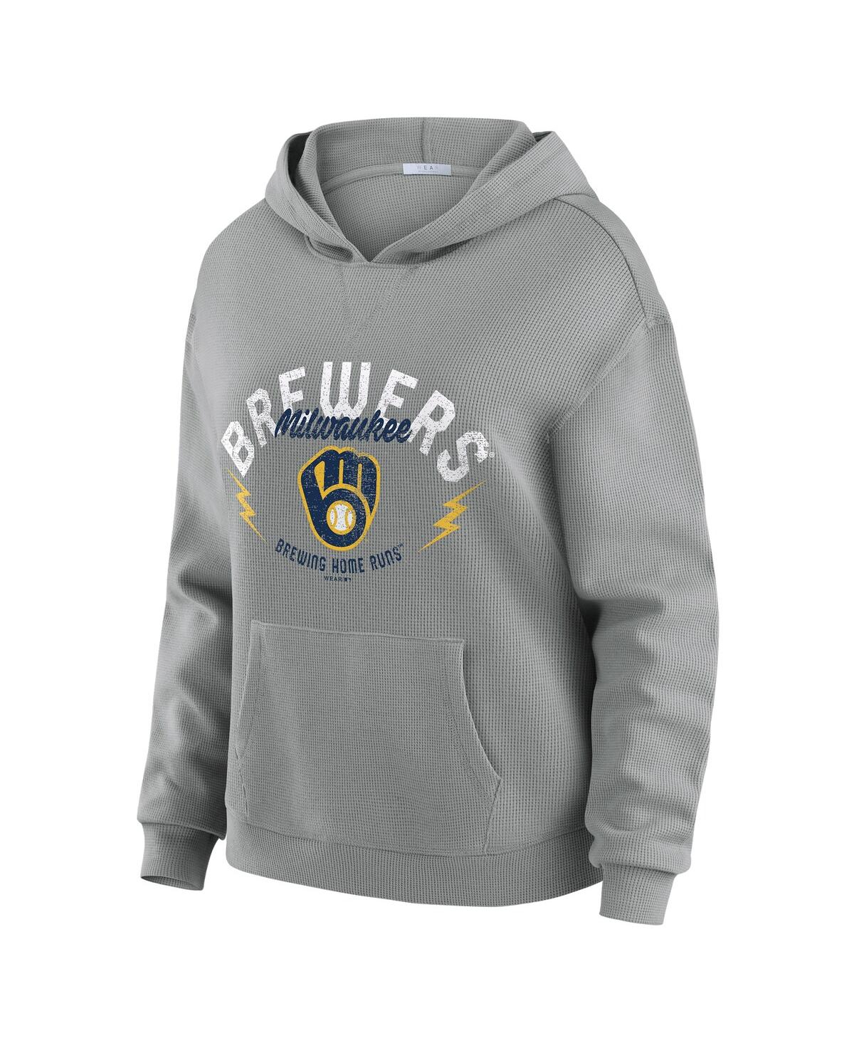 Wear By Erin Andrews Women's 2-piece Gray Milwaukee Brewers Waffle-knit Long-sleeve Hoodie And Lounge Pant Set In Gray