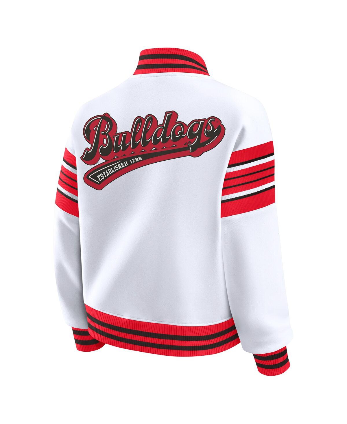 Wear By Erin Andrews Women's White/red Georgia Bulldogs Satin Stitch Full-snap Fleece Sweatshirt Jacket In White