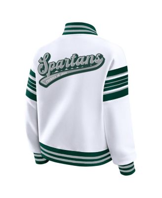Women's White/Green Michigan State Spartans Satin Stitch Full-Snap Fleece Sweatshirt Jacket