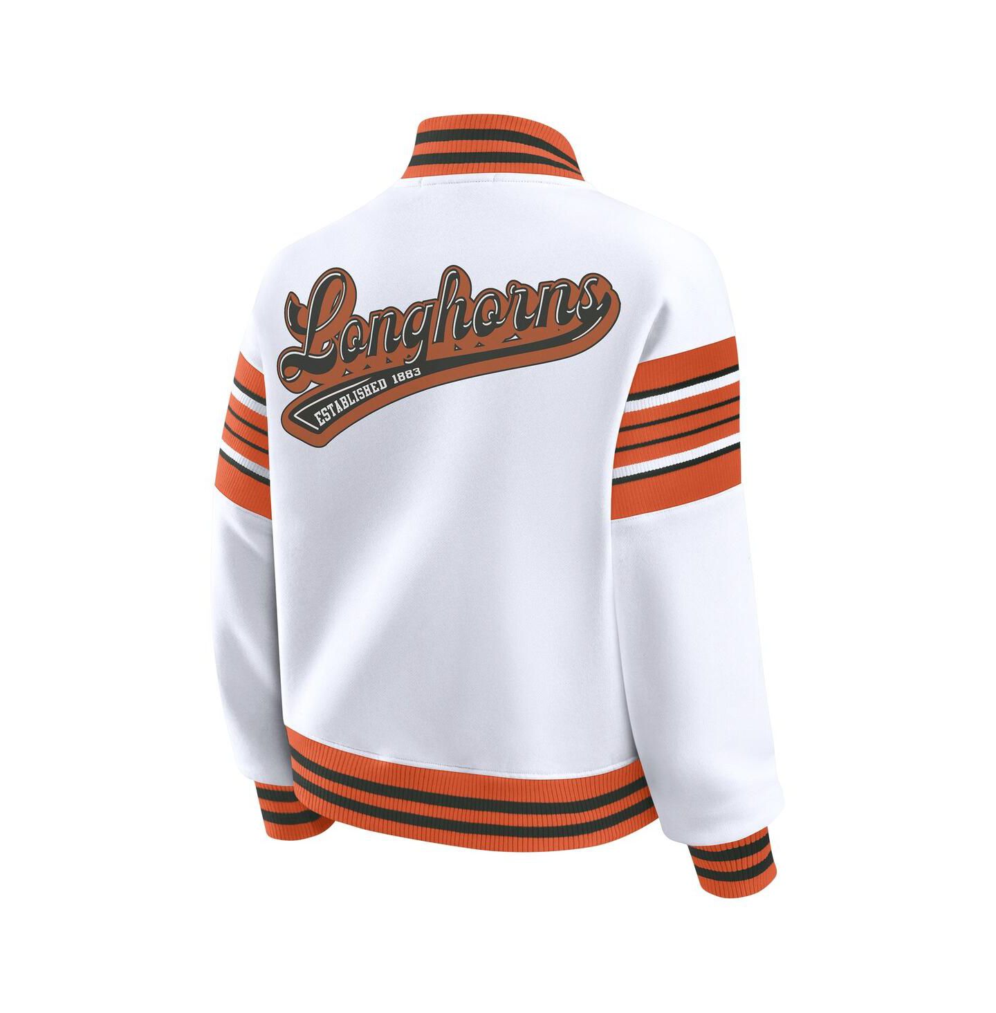 Женская куртка WEAR by Erin Andrews White/Texas Orange Texas Longhorns Satin Stitch Full-Snap Fleece Sweatshirt — фото 3