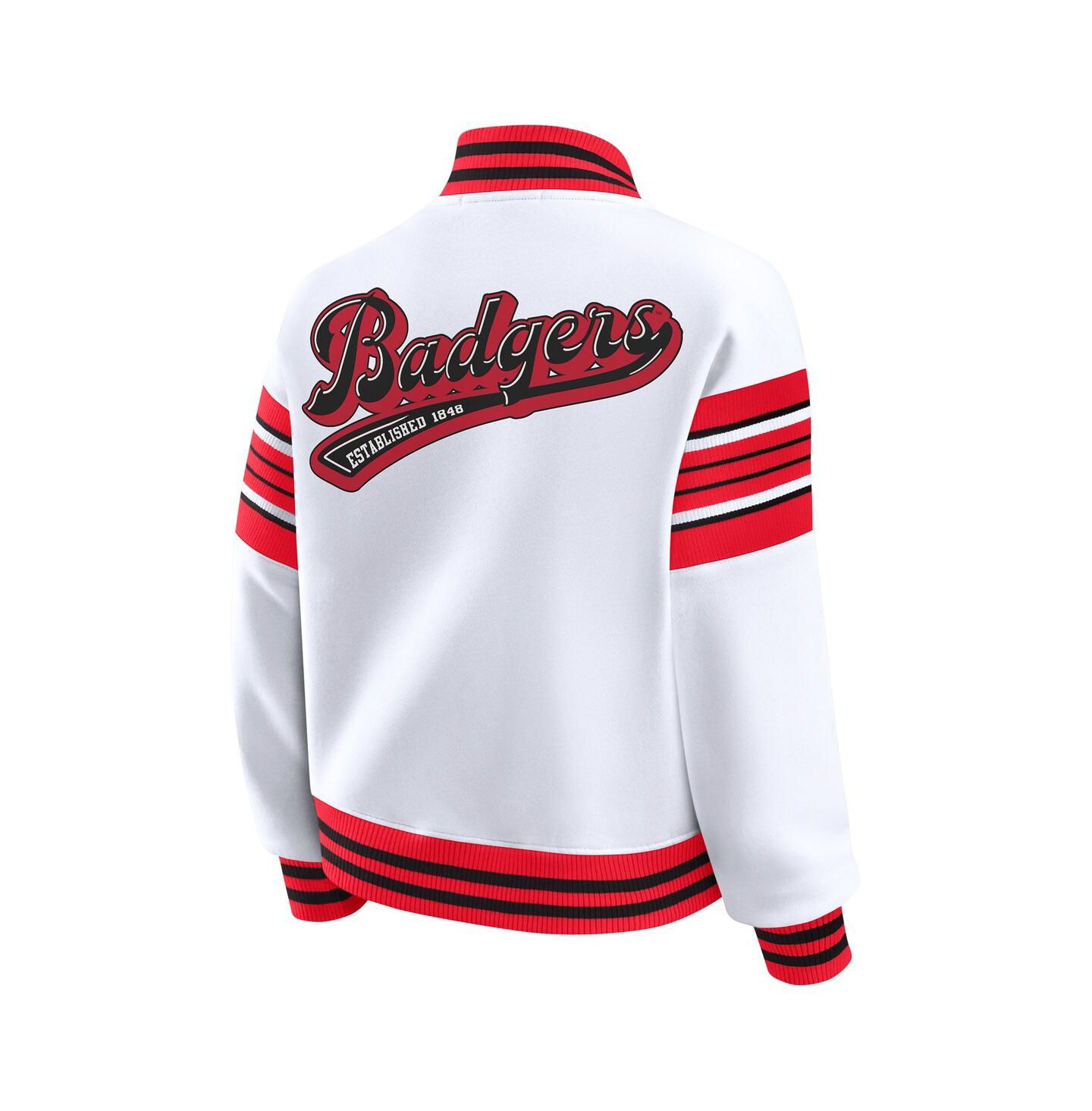 Женская куртка WEAR by Erin Andrews White/Red Wisconsin Badgers Satin Stitch Full-Snap Fleece Sweatshirt — фото 3