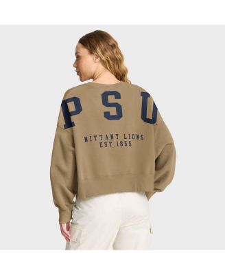 Women's Tan Penn State Nittany Lions Oversized Phoenix 2-Hit Pullover Sweatshirt