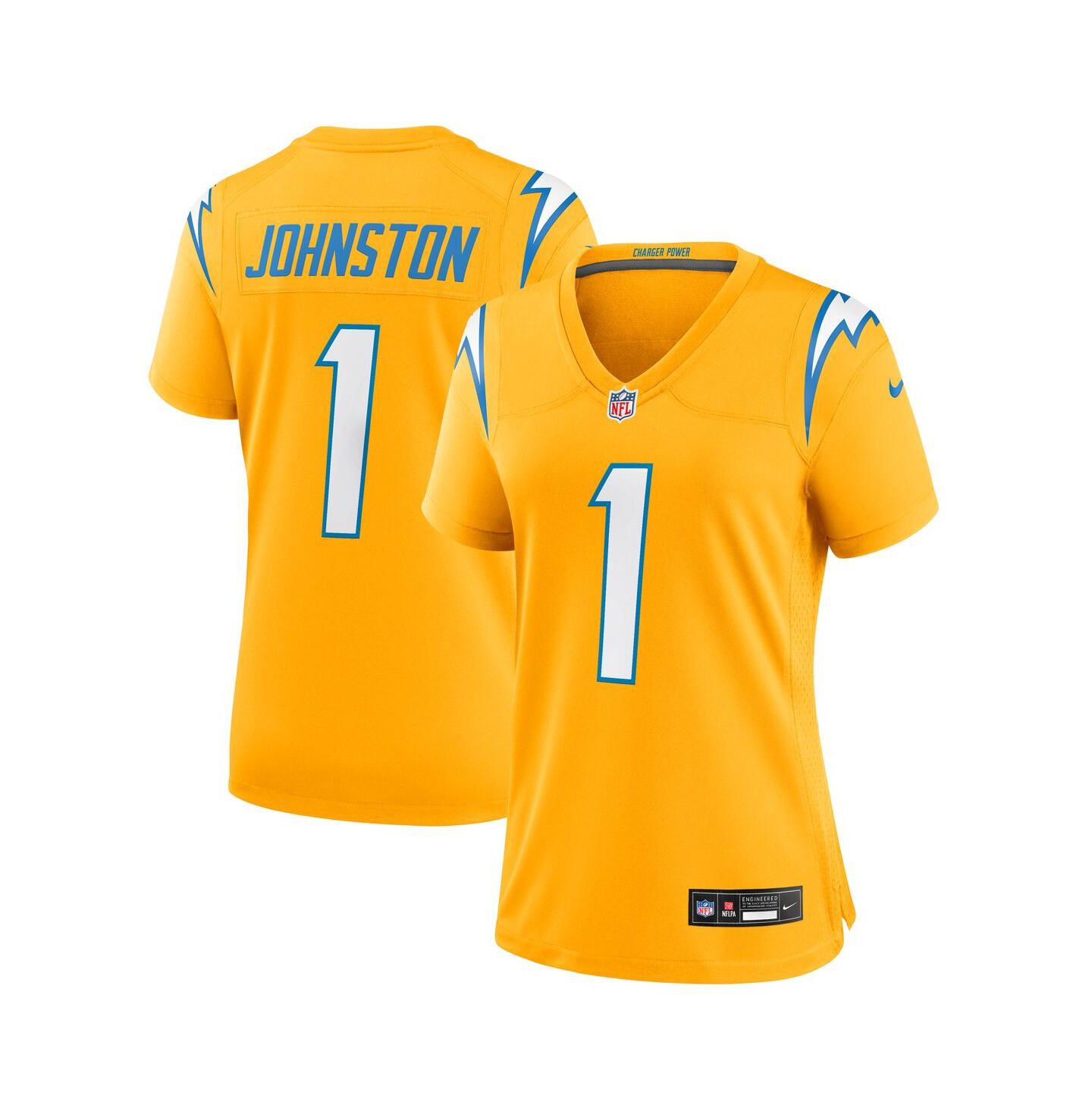 Женский топ Nike Quentin Johnston Gold Los Angeles Chargers Alternate Charger Power Game Jersey — фото 1