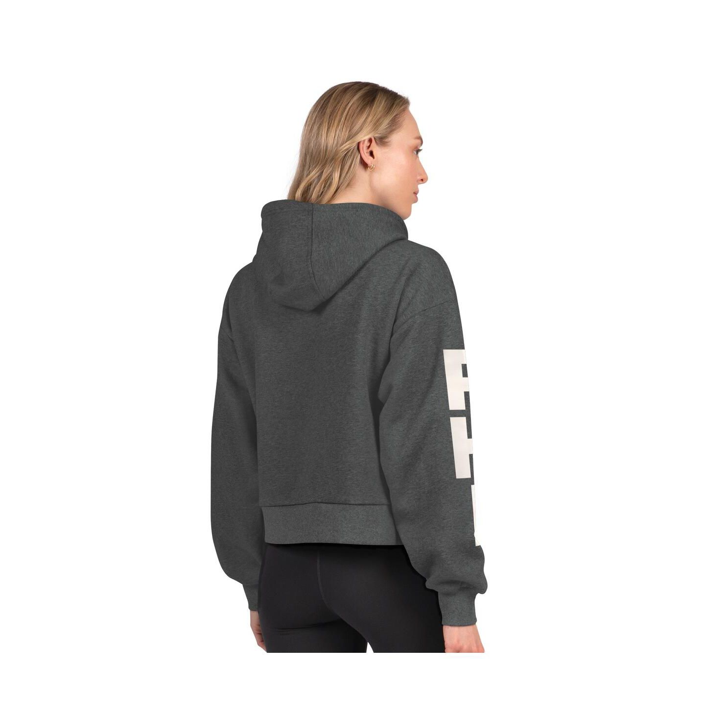 Женское худи Starter Heather Charcoal Philadelphia Eagles Star Player Cropped Fleece Pullover — фото 2