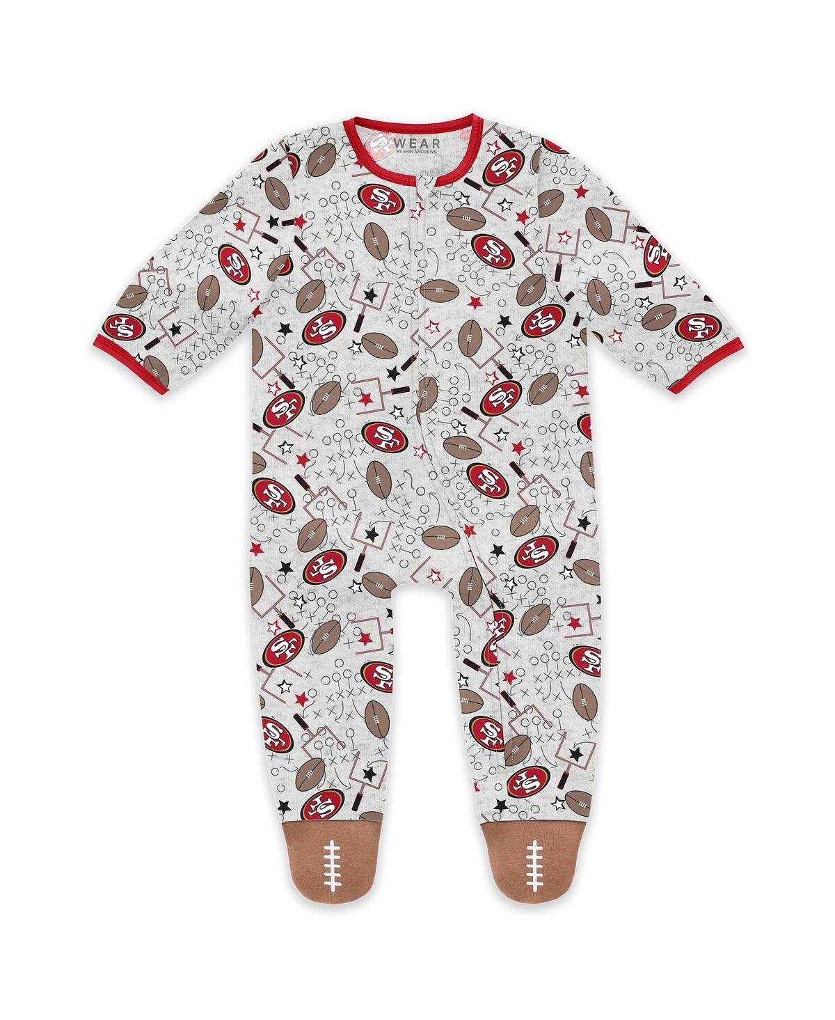Wear By Erin Andrews Baby Boys And Girls Newborn San Francisco 49ers Sleep And Play Full-zip Sleeper Bib Set In White