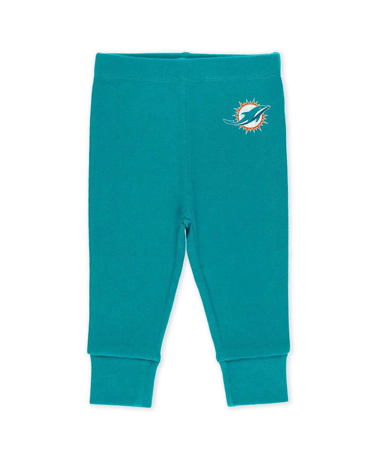 Wear By Erin Andrews Baby Boys And Girls Newborn 3-piece Miami Dolphins Turn Me Around Bodysuits Pant Set In White