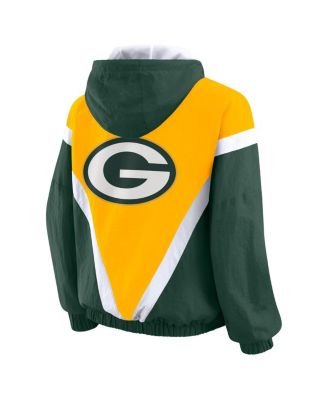 Women's Gold/Green Green Bay Packers Plus Size Retro Crinkle Full-Zip Hoodie Windbreaker Jacket