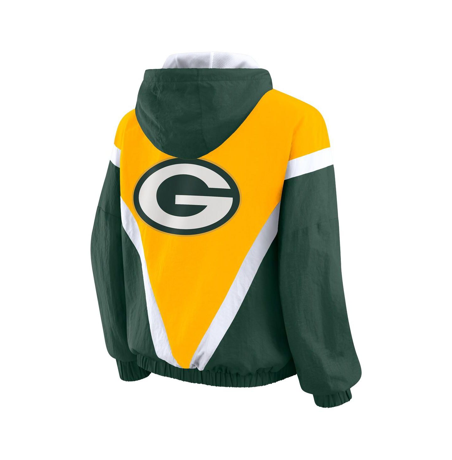 Женские худи WEAR by Erin Andrews Gold/Green Green Bay Packers Plus Size Retro Crinkle Full-Zip Windbreaker Jacket — фото 3