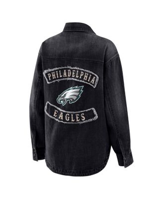 Women's Black Philadelphia Eagles Washed Oversized Denim Full-Snap Shacket