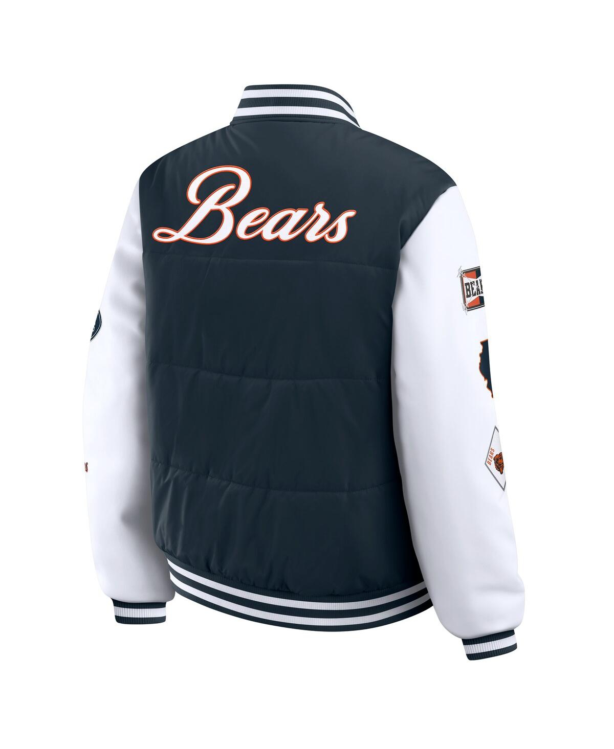 Wear By Erin Andrews Women's Navy Chicago Bears Varsity Full-snap Puffer Jacket In Blue