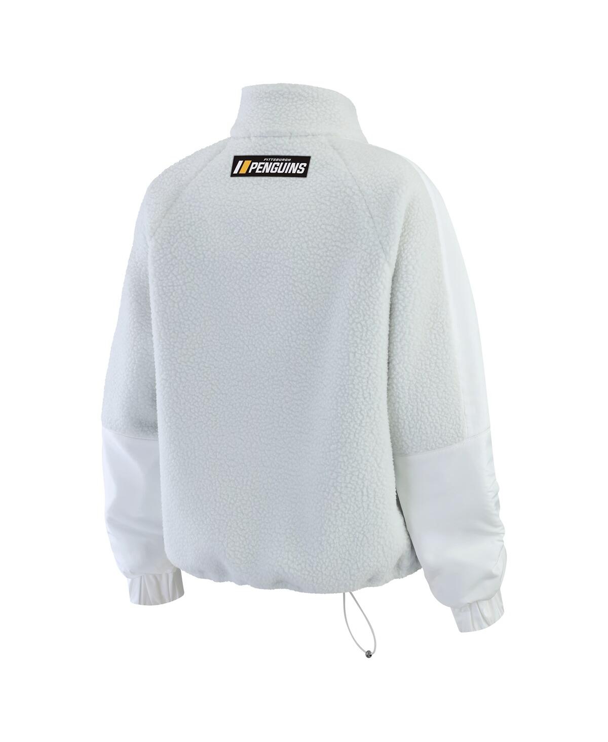Wear By Erin Andrews Women's Gray/white Pittsburgh Penguins Polar Fleece Quarter-zip Jacket In White